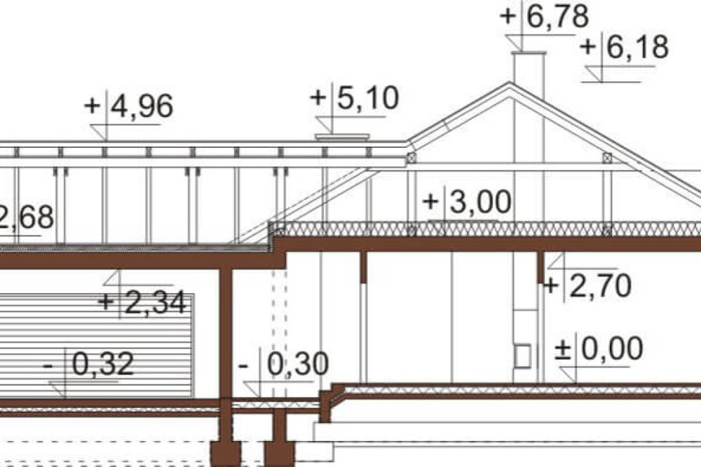 Projekt domu Sosnowice 2 L-6558, parterowy z garażem dwustanowiskowym, bez podpiwniczenia - przekrój B-B