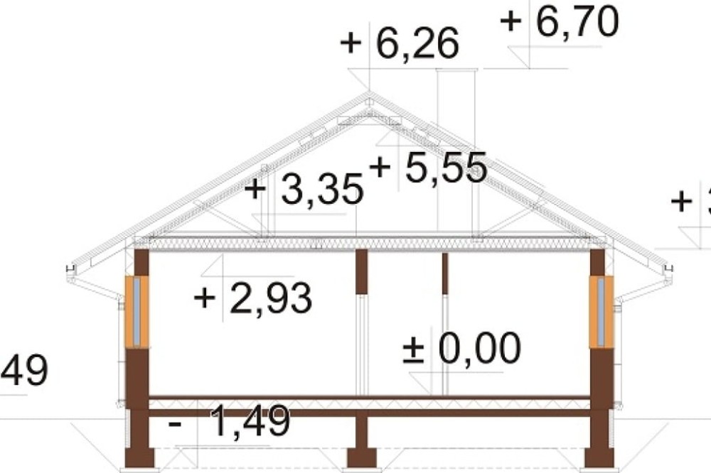 Projekt domu DM-6779 - przekrój B-B