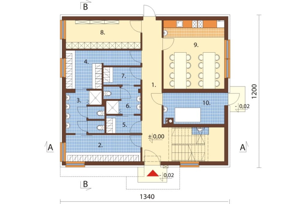 Projekt budynku administracyjno-socjalnego K-69, dwukondygnacyjny, niepodpiwniczony, bez garażu - rzut parteru