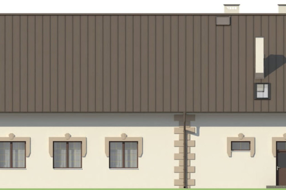 Projekt budynku agroturystycznego K-37, parterowy z poddaszem użytkowym, bez podpiwniczenia, bez garażu - elewacja ogrodowa