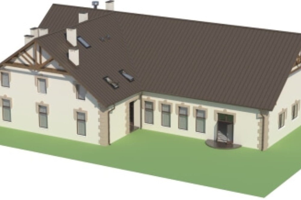 Projekt budynku agroturystycznego K-37, parterowy z poddaszem użytkowym, bez podpiwniczenia, bez garażu - model