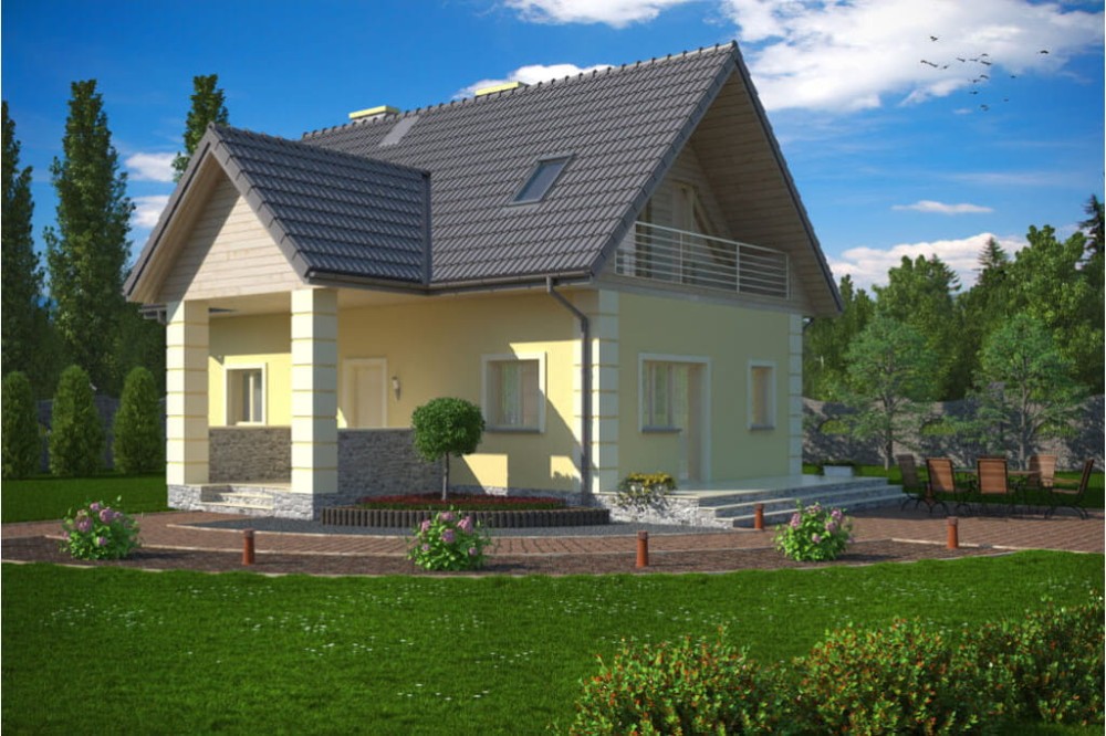 Projekt domu Olcza DM-5570, parterowy z poddaszem mieszkalnym, bez podpiwniczenia - kolorystyka wersja 3