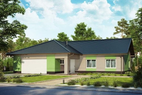 Projekt domu Miluszyk 2 L-6641, parterowy z garażem dwustanowiskowym - kolorystyka wersja 2