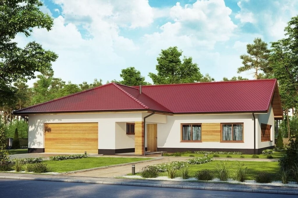 Projekt domu Miluszyk 2 L-6641, parterowy z garażem dwustanowiskowym - kolorystyka wersja 3