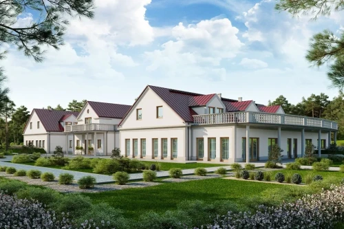 Projekt budynku gastronomiczno-noclegowego K-108, podpiwniczony, posiada dwie kondygnacje nadziemne - parter oraz poddasze użytkowe - wizualizacja elewacji