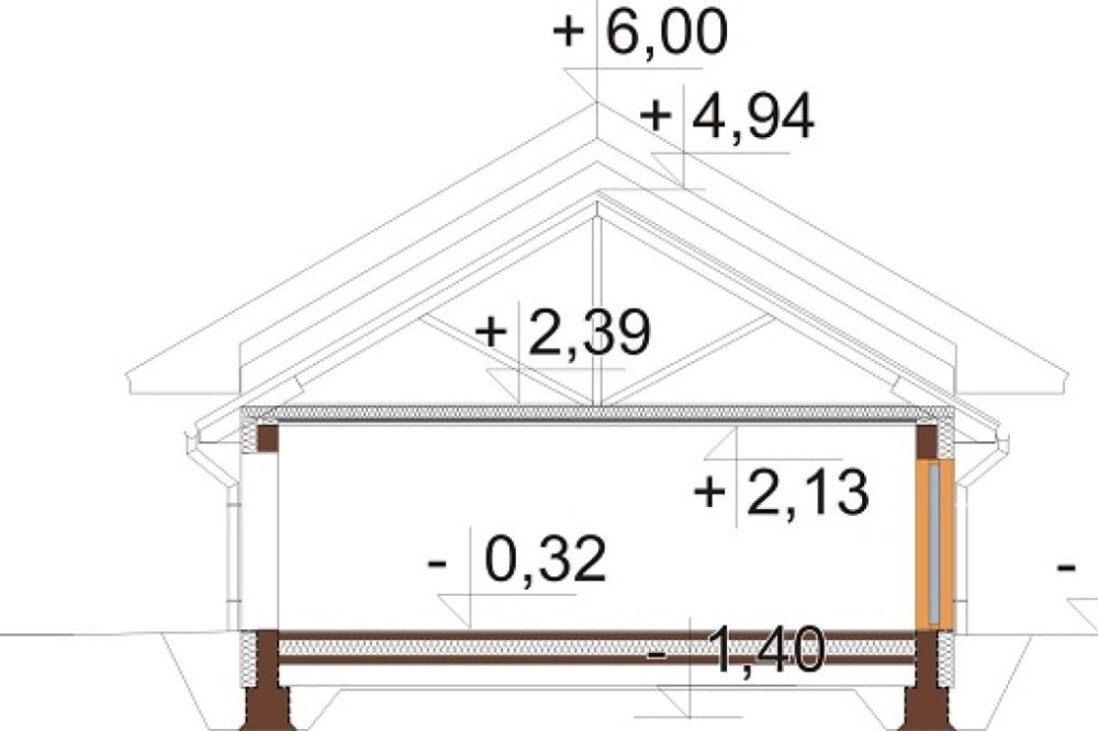 Projekt domu Arcus DM-6721,  bliźniak, parterowy, z garażem jednostanowiskowym, niepodpiwniczony - przekrój C-C