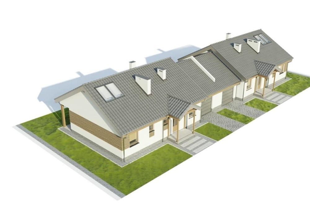 Projekt domu Arcus DM-6721,  bliźniak, parterowy, z garażem jednostanowiskowym, niepodpiwniczony - model
