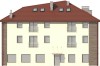 Projekt budynku usługowo - mieszkalnego K-34, dwupiętrowy z poddaszem mieszkalnym bez podpiwniczenia i bez garażu - elewacja frontowa