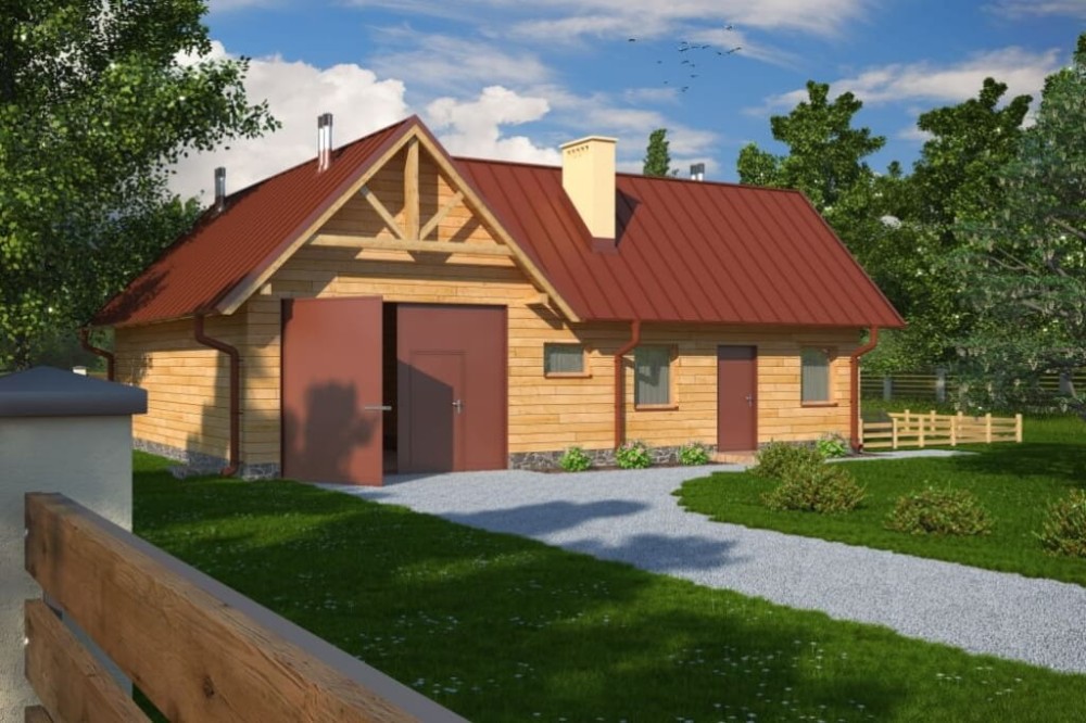 Projekt szopy, kurnika LZG-62, parterowy ze strychem, częściowo podpiwniczony - kolorystyka wersja 3