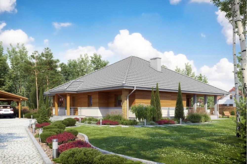 Projekt domu Aksamitki 2 L-6584, parterowy z częściowym podpiwniczeniem, bez garażu - kolorystyka wersja 3