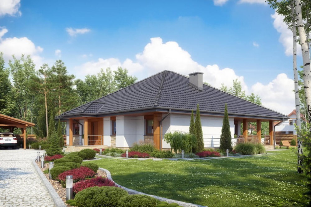 Projekt domu Aksamitki 2 L-6584, parterowy z częściowym podpiwniczeniem, bez garażu - kolorystyka wersja 4