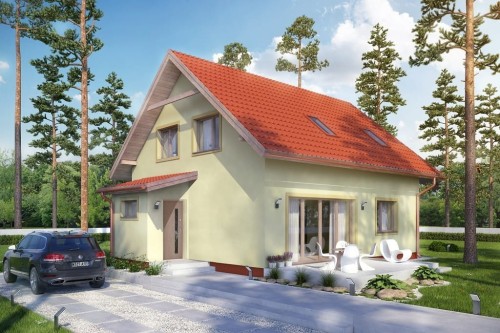 Projekt domu Kroplikowice N2 L-6592 N2, parterowy z poddaszem użytkowym, jednorodzinny, tradycyjny, bez garażu, bez podpiwniczenia-kolorystyka wersja 2