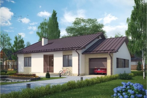 Projekt domu Radostowo N DM-6503 N, parterowy, bez podpiwniczenia, z garażem jednostanowiskowym - kolorystyka wersja 2