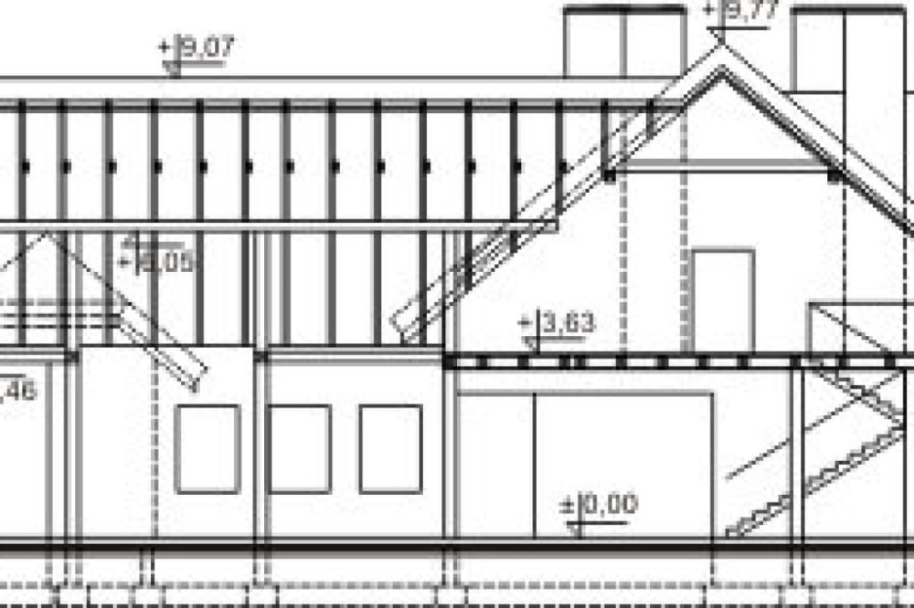 Projekt restauracji K-19, budynek parterowy z poddaszem użytkowym, bez podpiwniczenia - przekrój A-A