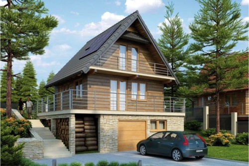Projekt domu Kościelisko 2 L-6324, parterowy z poddaszem użytkowym, z podpiwniczeniem, z garażem, podhalański - kolorystyka wersja 1