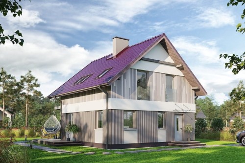 Projekt domu Garuna 2 L-6704, parterowy z poddaszem użytkowym, niepodpiwniczony i bez garażu - kolorystyka wersja 1