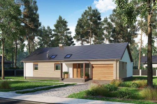 Projekt domu Martis 2 L-6703, parterowy z garażem jednostanowiskowym - kolorystyka wersja 1