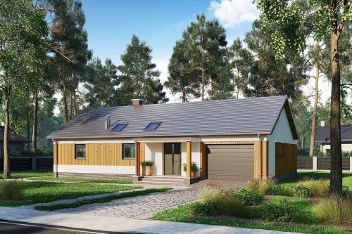 Projekt domu Martis 2 L-6703, parterowy z garażem jednostanowiskowym - kolorystyka wersja 2