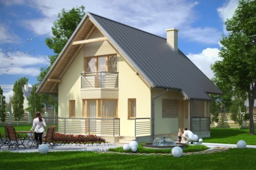 Projekt domu Przesieki L-6122, parterowy z poddaszem użytkowym, jednorodzinny, tradycyjny, bez podpiwniczenia i bez garażu-kolorystyka wersja 1