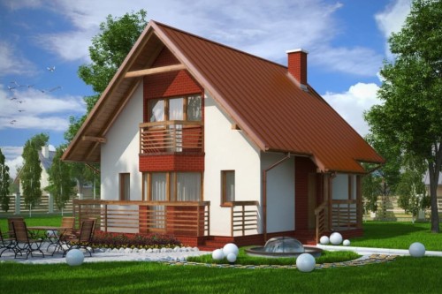 Projekt domu Przesieki L-6122, parterowy z poddaszem użytkowym, jednorodzinny, tradycyjny, bez podpiwniczenia i bez garażu-kolorystyka wersja 2