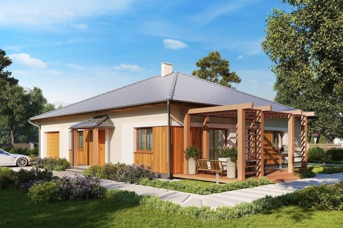 Projekt domu Eldino DM-6756, parterowy, z garażem, bez podpiwniczenia - kolorystyka wersja 2