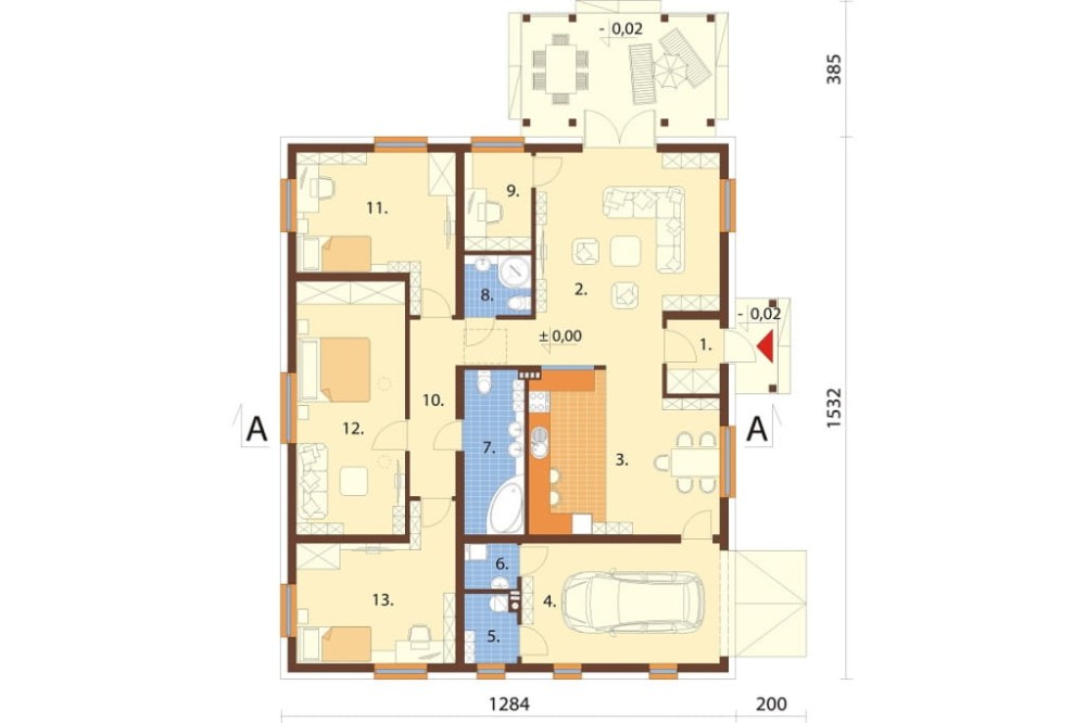 Projekt domu Eldino DM-6756, parterowy, z garażem, bez podpiwniczenia - rzut parteru