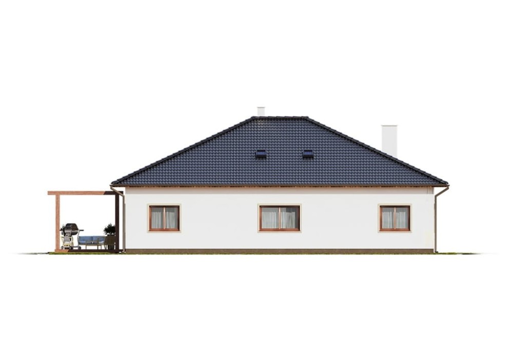 Projekt domu Eldino DM-6756, parterowy, z garażem, bez podpiwniczenia - elewacja ogrodowa