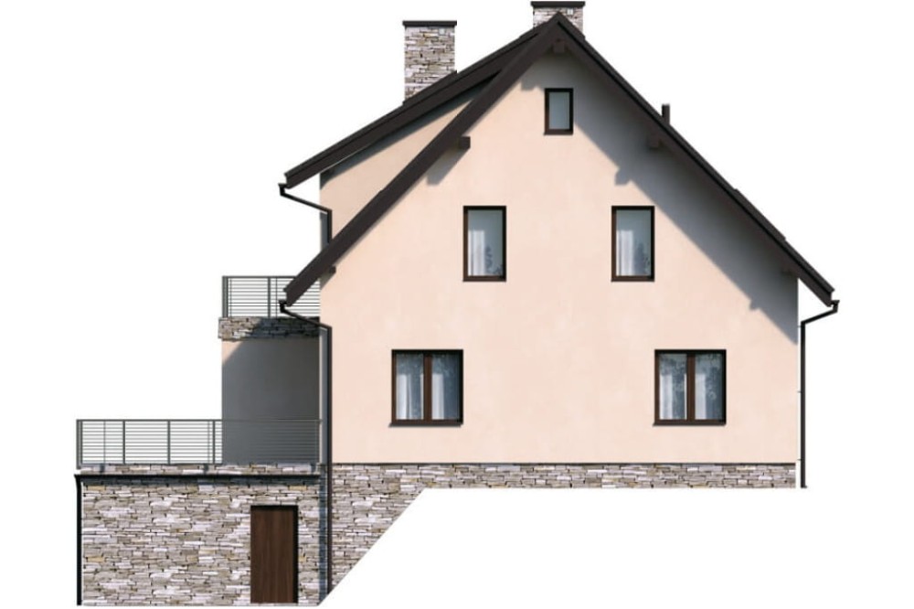 Projekt domu Cyniów DM-6547, parterowy z poddaszem mieszkalnym, częściowo podpiwniczony, z garażem - elewacja ogrodowa
