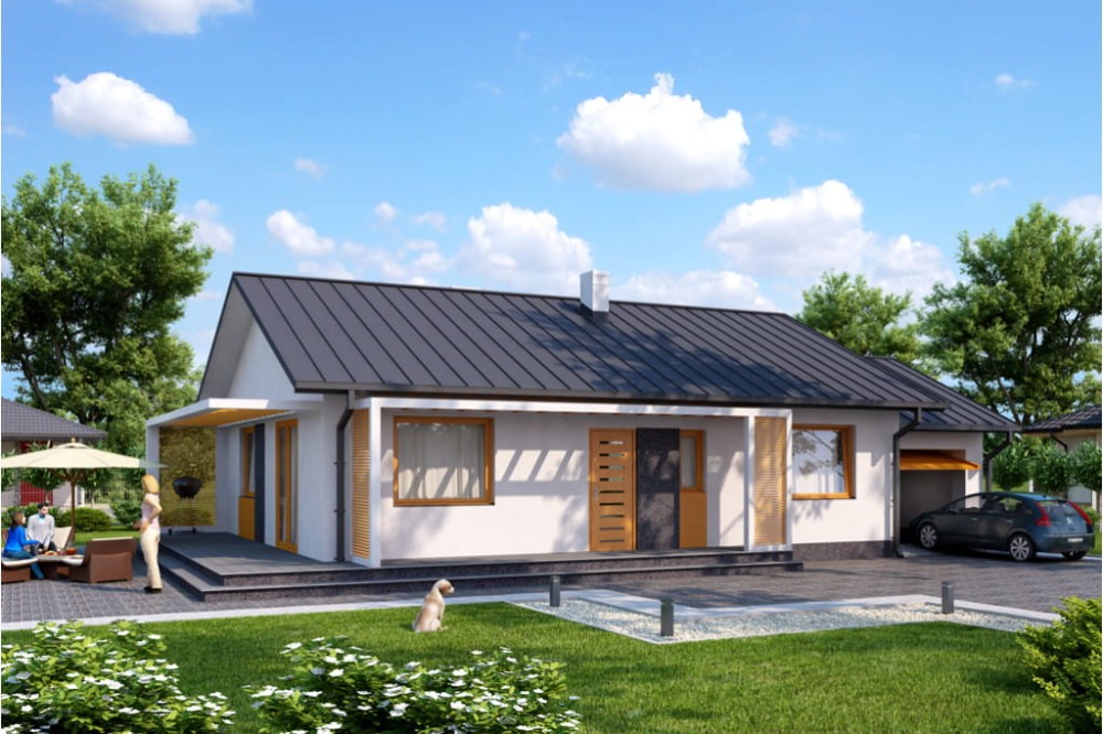 Projekt domu Wołowiec N DM-6498 N, parterowy z garażem, bez podpiwniczenia - kolorystyka wersja 2