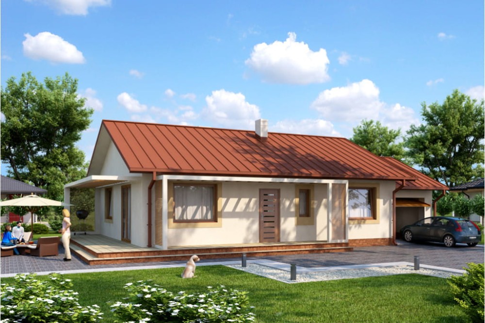 Projekt domu Wołowiec N DM-6498 N, parterowy z garażem, bez podpiwniczenia - kolorystyka wersja 4