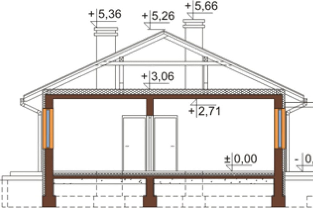 Projekt domu Wołowiec N DM-6498 N, parterowy, bez podpiwniczenia - przekrój A-A