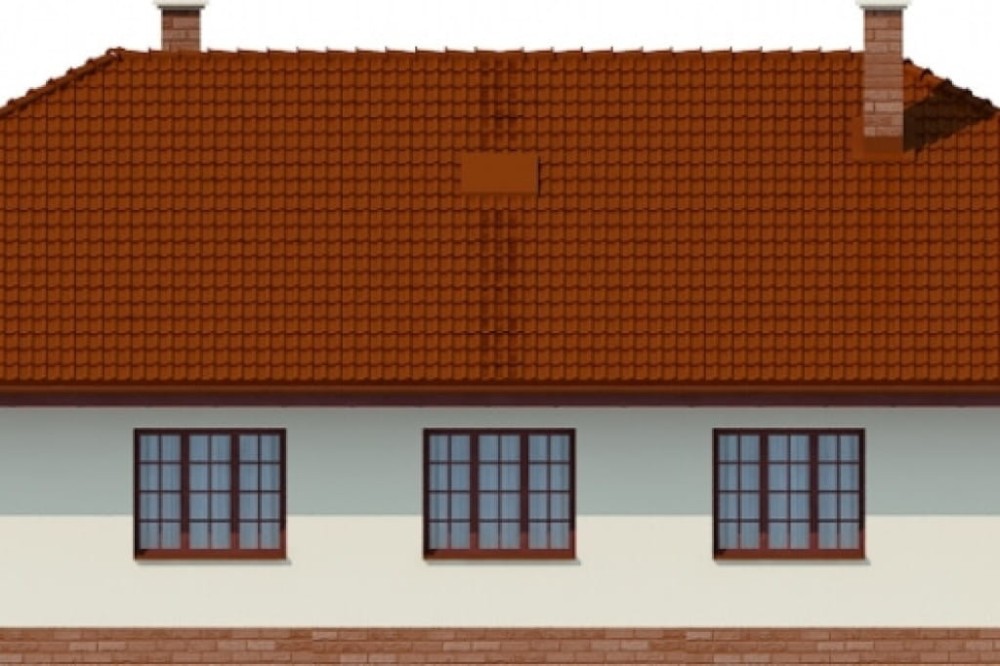 Projekt domu Ełk DM-6471, parterowy, jednorodzinny, dworkowy, z garażem -elewacja ogrodowa