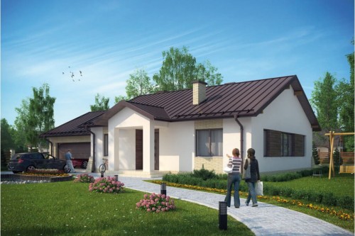 Projekt domu Radostowo 2 G L-6503 G, parterowy, jednorodzinny, tradycyjny z garażem dwustanowiskowym, bez podpiwniczenia-kolorystyka wersja 1
