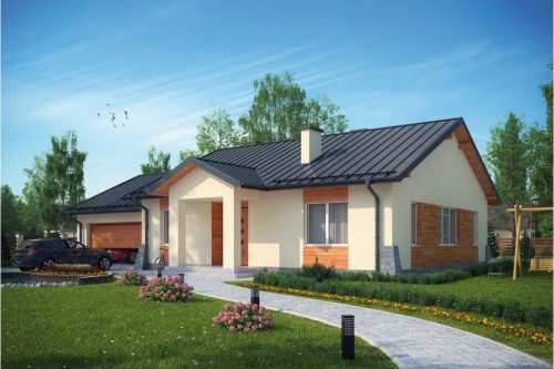 Projekt domu Radostowo 2 G L-6503 G, parterowy, jednorodzinny, tradycyjny z garażem dwustanowiskowym, bez podpiwniczenia-kolorystyka wersja 2