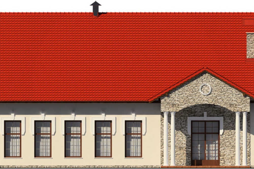 Projekt restauracji K-24 B, parterowy z antresolą, niepodpiwniczony, bez garażu - elewacja frontowa
