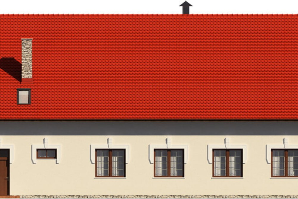 Projekt restauracji K-24 B, parterowy z antresolą, niepodpiwniczony, bez garażu - elewacja ogrodowa