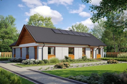 Projekt domu Polanio B DM-6759 B, dwulokalowy, parterowy, niepodpiwniczony, bez garażu - kolorystyka wersja 1