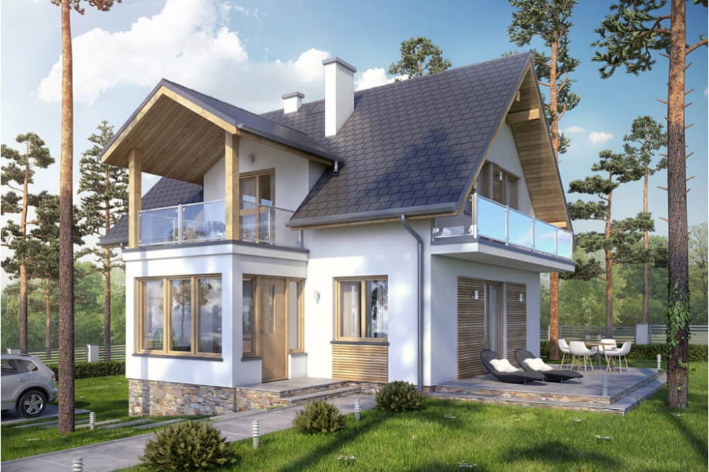 Projekt domu Akacjowo 2 L-6559, parterowy z poddaszem użytkowym, jednorodzinny, tradycyjny bez garażu, częściowo podpiwniczy-kolorystyka wersja 2