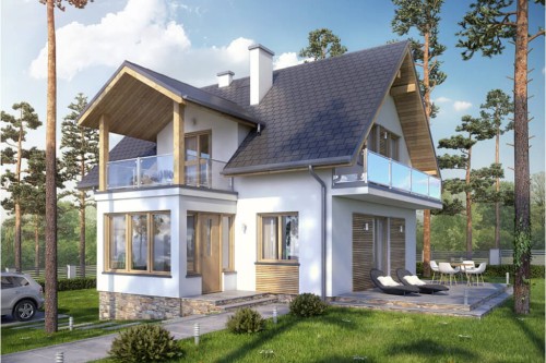 Projekt domu Akacjowo 2 L-6559, parterowy z poddaszem użytkowym, jednorodzinny, tradycyjny bez garażu, częściowo podpiwniczy-kolorystyka wersja 2