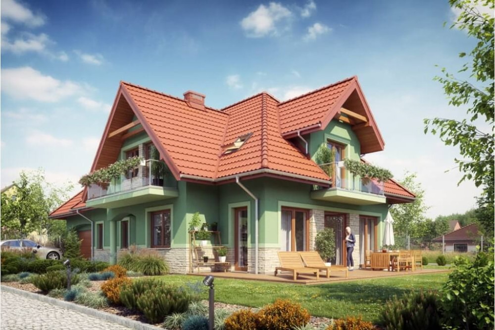 Projekt domu Forsycjowo 2 L-6614, parterowy, z poddaszem użytkowym, z garażem dwustanowiskowym - kolorystyka wersja 4