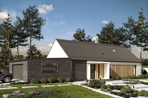 Projekt domu Nezano DM-6695, parterowy z poddaszem użytkowym, z garażem dwustanowiskowym - kolorystyka wersja 2