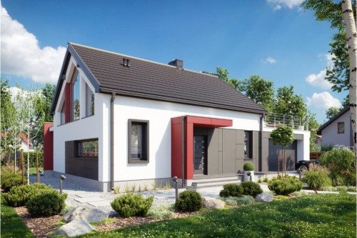 Projekt domu Figowiec 2 L-6620, parterowy z antresolą, z garażem, bez podpiwniczenia - kolorystyka wersja 1