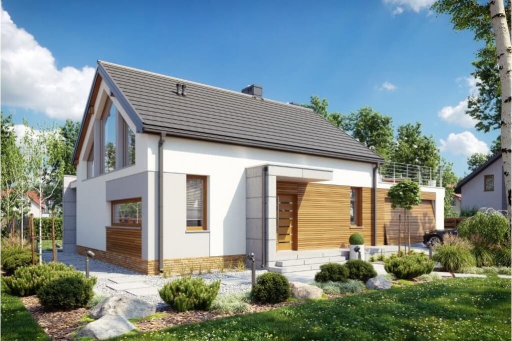 Projekt domu Figowiec 2 L-6620, parterowy z antresolą, z garażem, bez podpiwniczenia - kolorystyka wersja 3