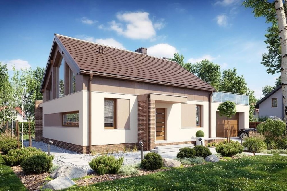 Projekt domu Figowiec 2 L-6620, parterowy z antresolą, z garażem, bez podpiwniczenia - kolorystyka wersja 4