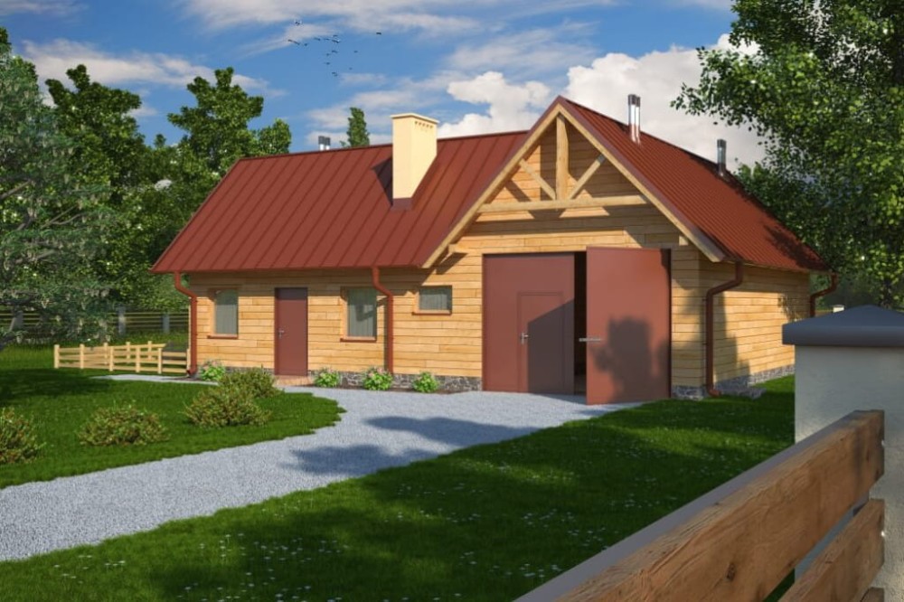 Projekt szopy, kurnika ZG-62, parterowy ze strychem, częściowo podpiwniczony - kolorystyka wersja 3