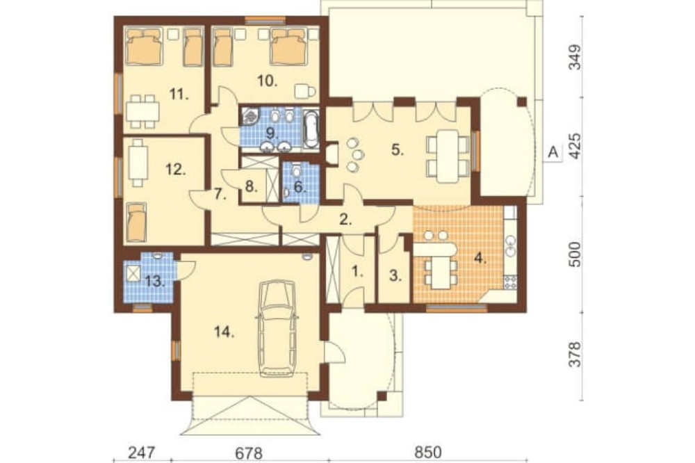 Projekt domu Gorzków 2 L-6331, parterowy, z garażem dwustanowiskowym, bez podpiwniczenia - rzut parteru