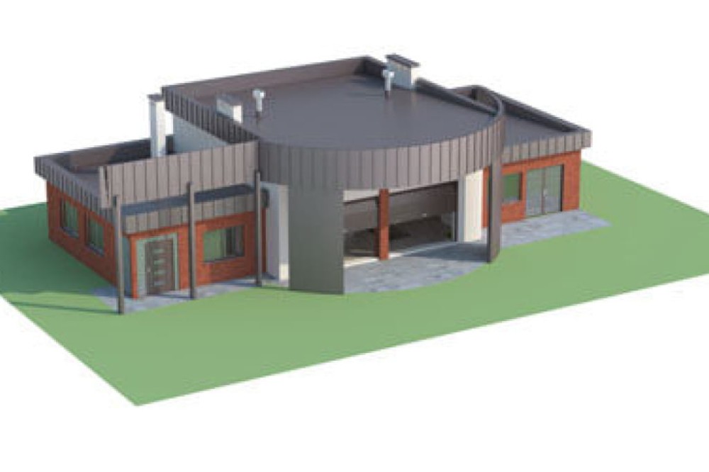 Projekt warsztatu samochodowego K-08 B, budynek parterowy, bez podpiwniczenia - model