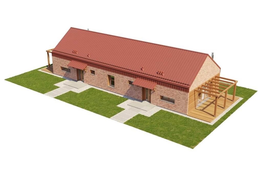Projekt domu Kosmatka 2 L-6650,parterowy, dwurodzinny, nowoczesny, bez garażu, bez podpiwniczenia -model
