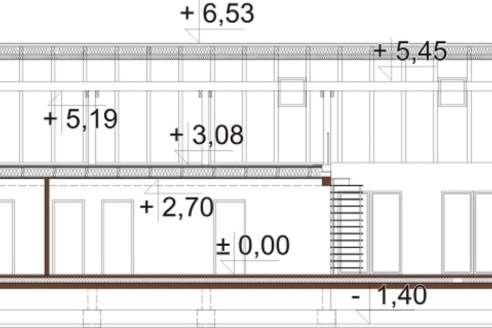 Projekt domu Nevio DM-6712, parterowy z antresolą, jednorodzinny, tradycyjny, z garażem jednostanowiskowym, bez podpiwniczenia - przekrój B-B
