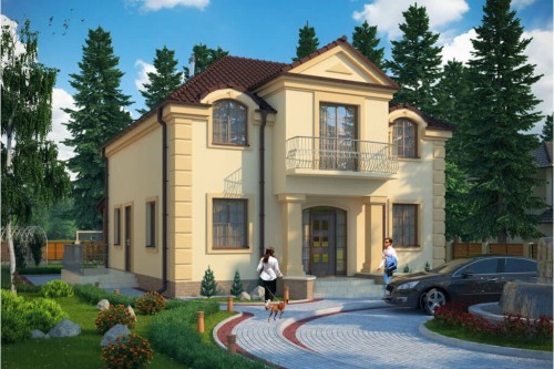 Projekt domu Grok DM-6501, parterowy z poddaszem użytkowym, bez garażu, bez podpiwniczenia, z werandą - kolorystyka wersja 1
